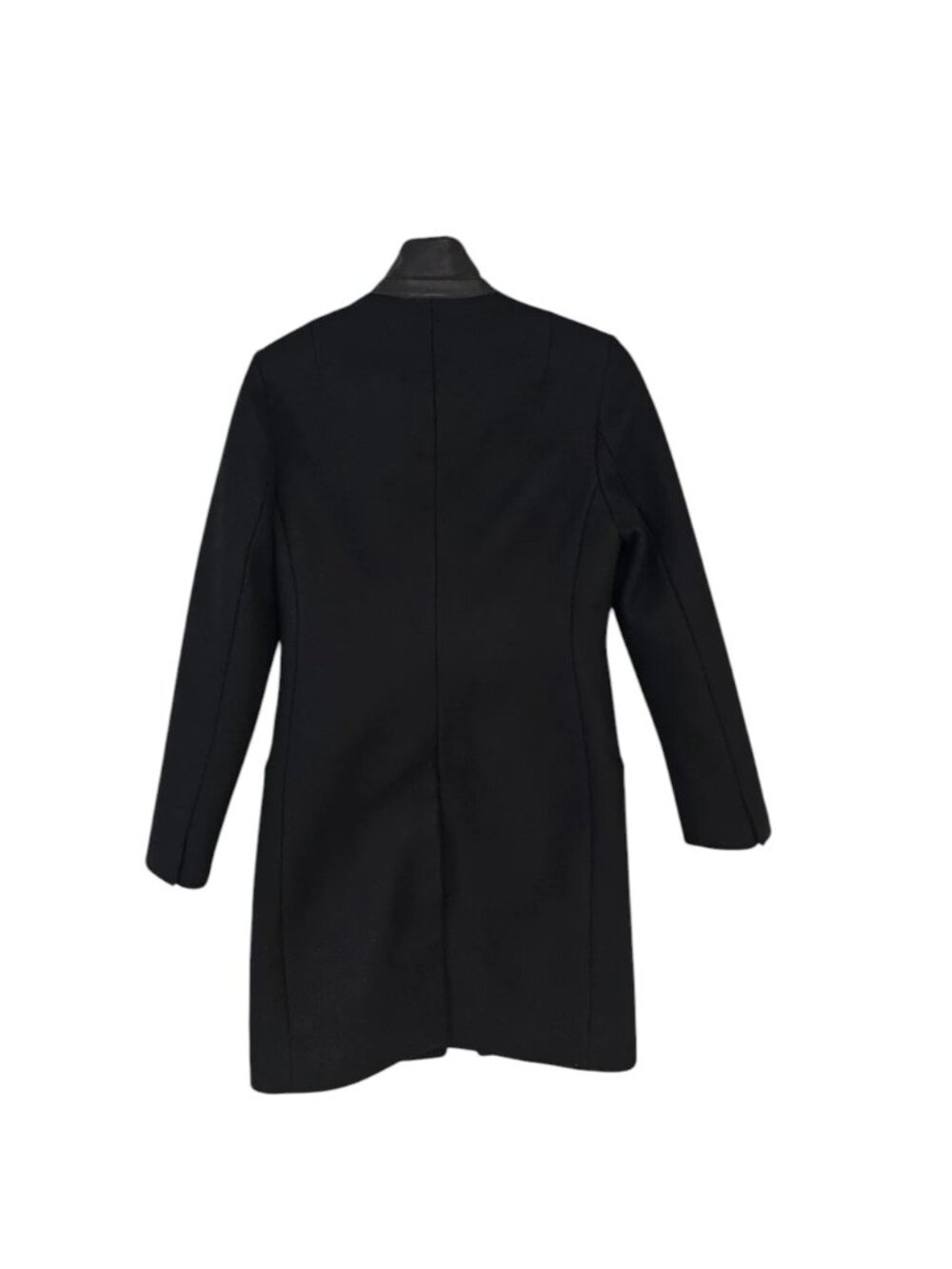 AllSaints Leni Lea Wool Black Leather Trim Collar Peacoat 4 Preowned - Picture 3 of 10